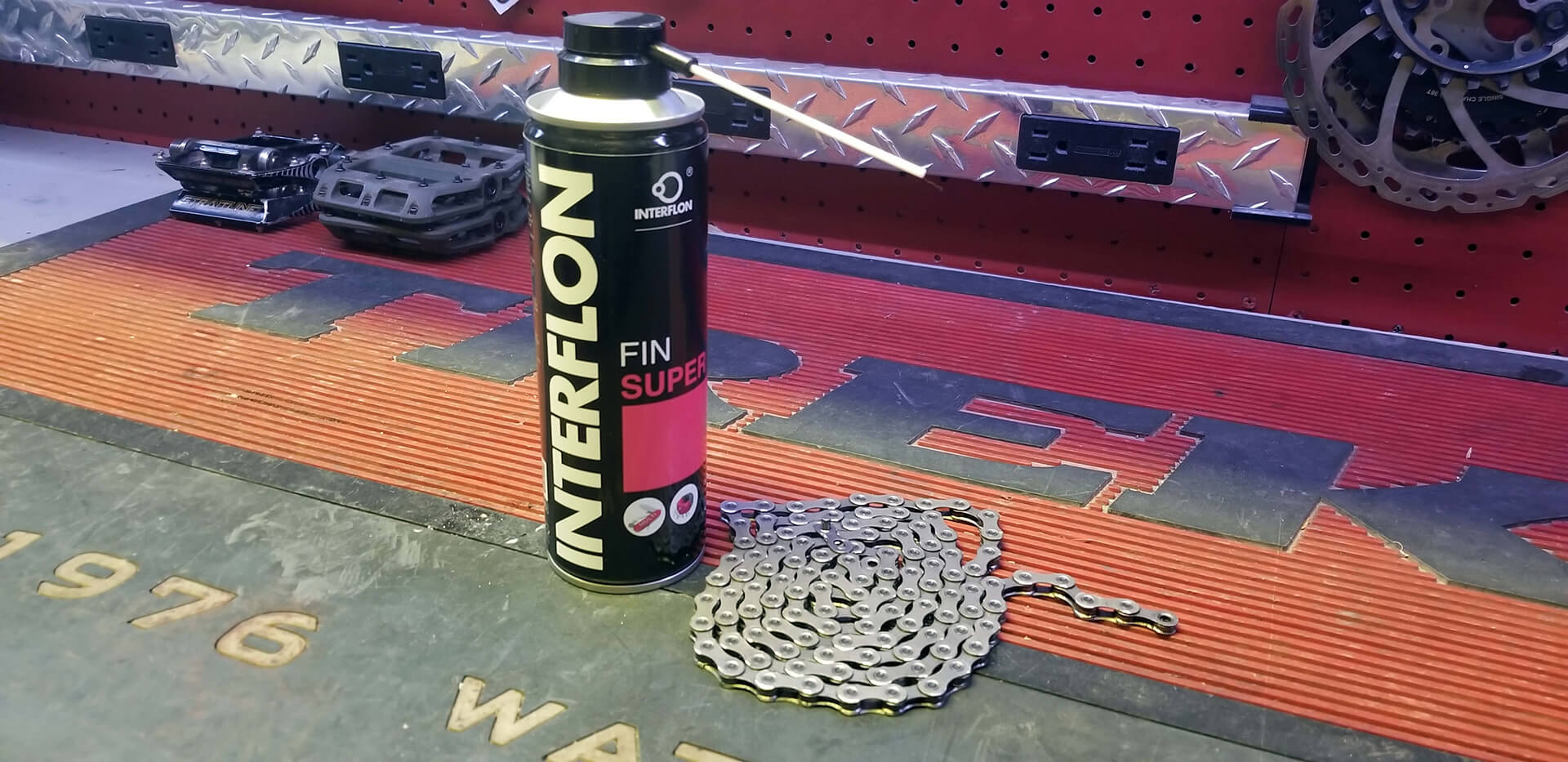 Interflon Fin Super Chain Lubricant. This lubricant is great for bicycle chains and other uses.